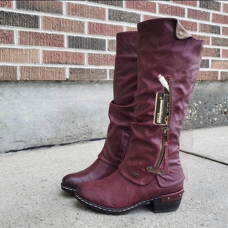 XZ179 Women Fashion Vintage Ethnic Style Cowboy Boots Mid High High Quality Fashion Fall Boots