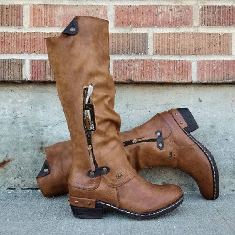 XZ179 Women Fashion Vintage Ethnic Style Cowboy Boots Mid High High Quality Fashion Fall Boots