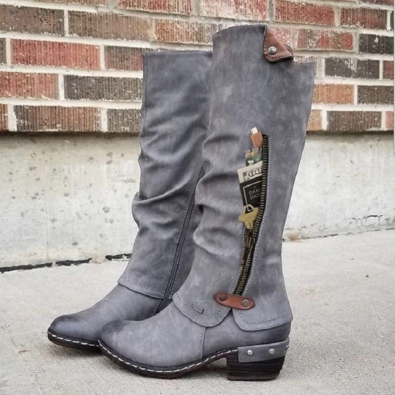 XZ179 Women Fashion Vintage Ethnic Style Cowboy Boots Mid High High Quality Fashion Fall Boots
