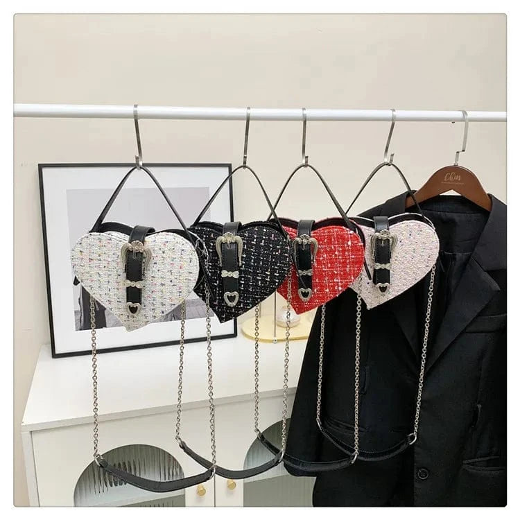 Y2K Fashion Love Heart Crossbody Bags For Women New Woolen Tweed Shoulder Bag Sweet Ladies Handbags Designer Women Clutch Bags