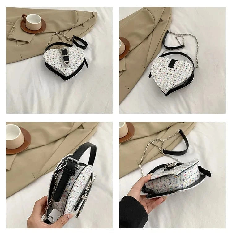 Y2K Fashion Love Heart Crossbody Bags For Women New Woolen Tweed Shoulder Bag Sweet Ladies Handbags Designer Women Clutch Bags