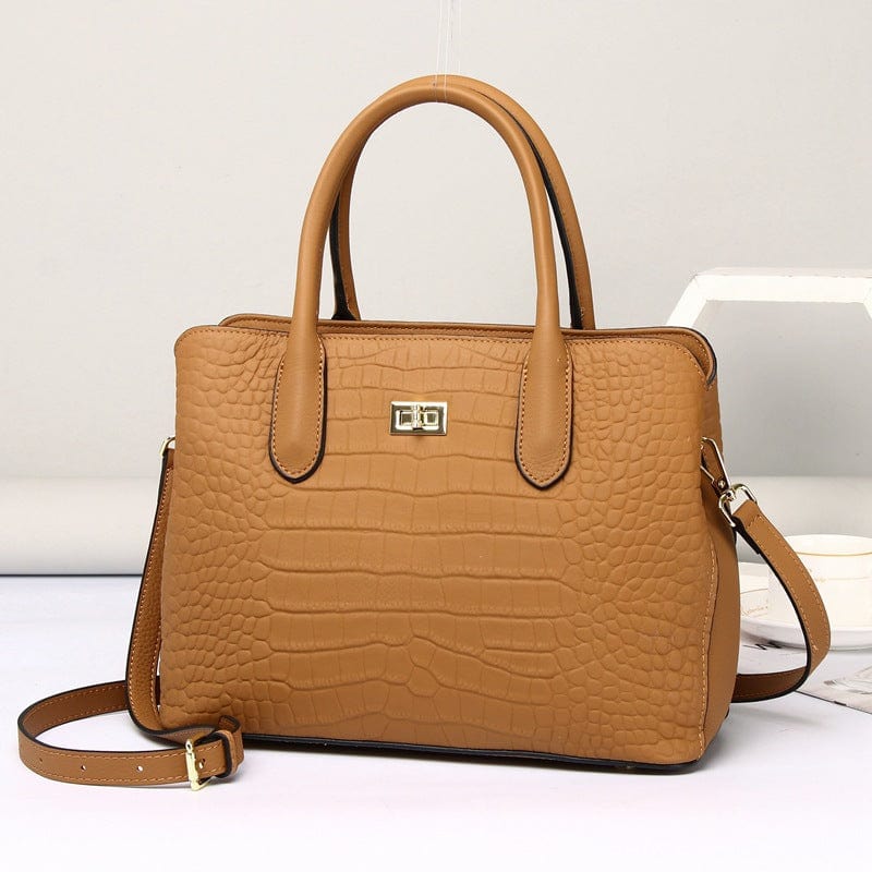 Yellow Brand Designer Large Capacity Crocodile Pattern Print Elegant Women Leather Handbags Top Cowhide Leather Handbag