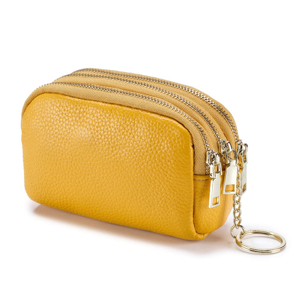 Yellow First Layer Cowhide Mini Coin Purse Cute Korean Version Ladies Multi-Functional lLather Coin Purse Coin Purse Key Chain