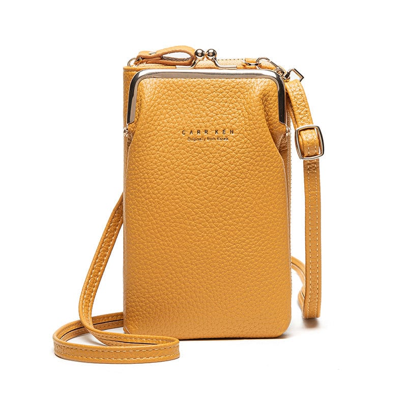 Yellow Shoulder Mini Phone Bag Litchi Solid Leather Cell Phone Crossbody Bags for Women Designer