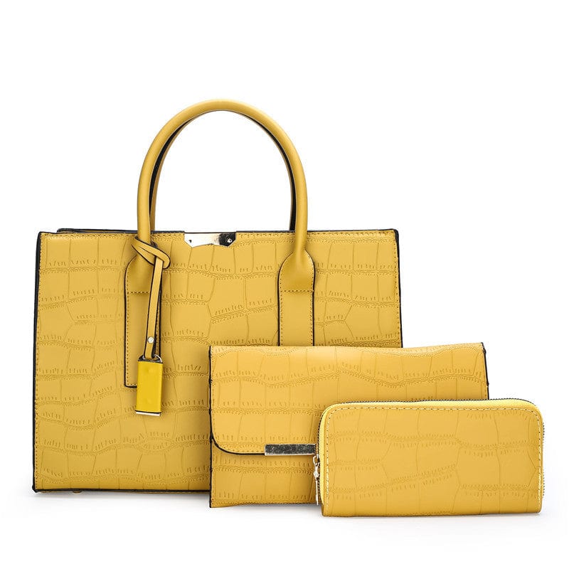 Yellow Wholesale famous designer women shoulder bag ladies 3 piece leather tote handbag sets