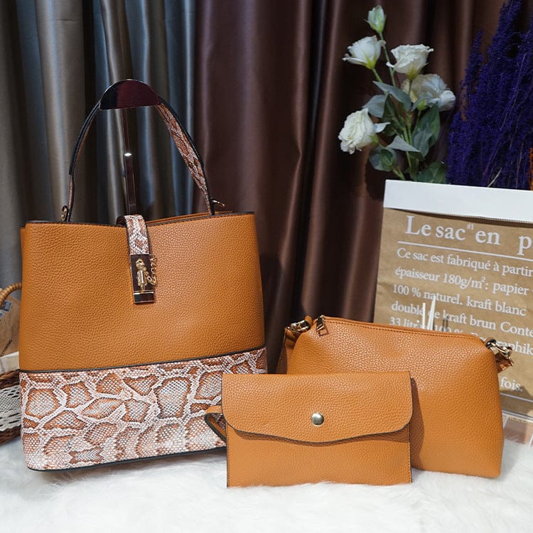 Yellow Women's Fashion Handbags Vintage Large Capacity Snakeskin Designer 3 in 1 Purses and Handbags