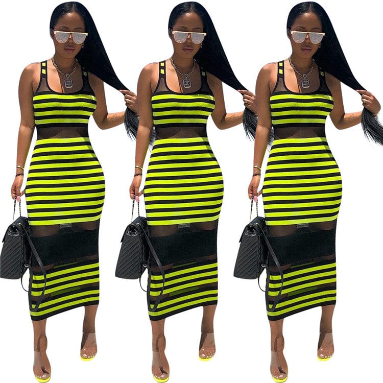 YHSG91557 New arrival fashion clothing sexy long sleeve net yarn women slim Splicing dress dresses