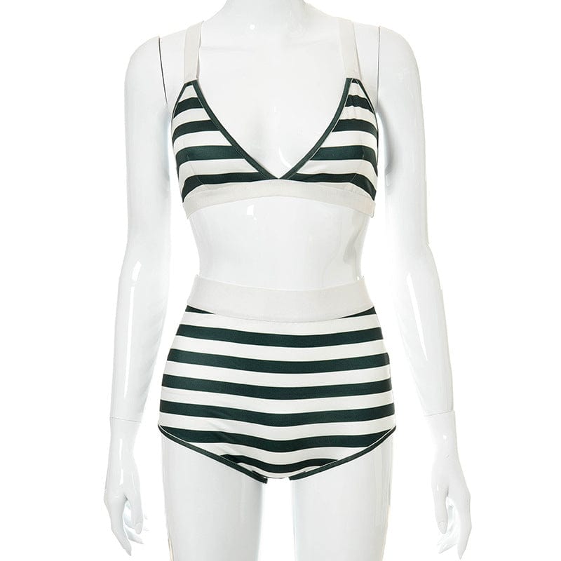 YILIMI Sexy Bikini Two Piece Shorts Set Stripe Print Beachwear Women Casual Short Pants Two Piece Set Swimsuit