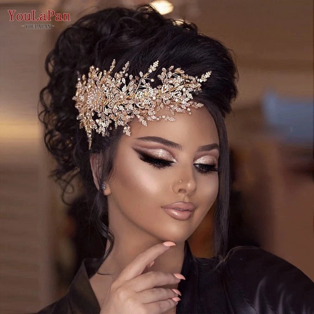 Yolapan HP377 Luxury Girl Pageant Crown Crystal Rhinestone Party Headband Bridal Wedding Banquet Hair Accessories