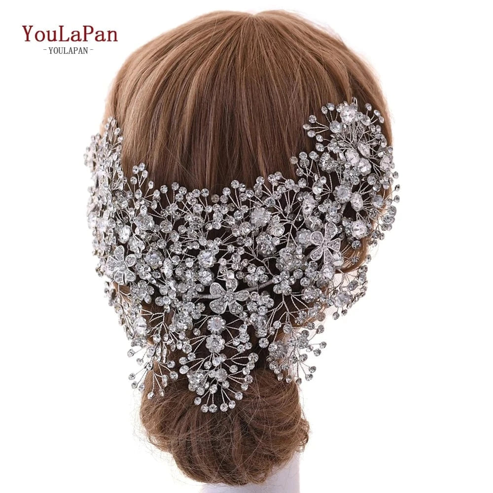 YouLaPan HP240 Luxury Women Alloy Flower Headpiece Handmade Gold Rhinestones Floral Headband Wedding Bridal Hair Accessories