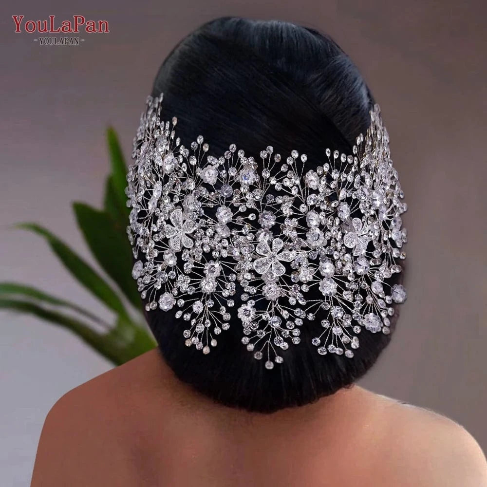 YouLaPan HP240 Luxury Women Alloy Flower Headpiece Handmade Gold Rhinestones Floral Headband Wedding Bridal Hair Accessories