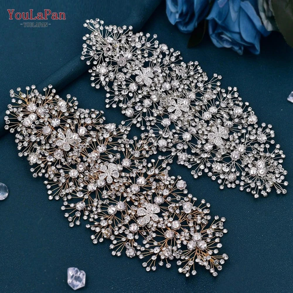 YouLaPan HP240 Luxury Women Alloy Flower Headpiece Handmade Gold Rhinestones Floral Headband Wedding Bridal Hair Accessories