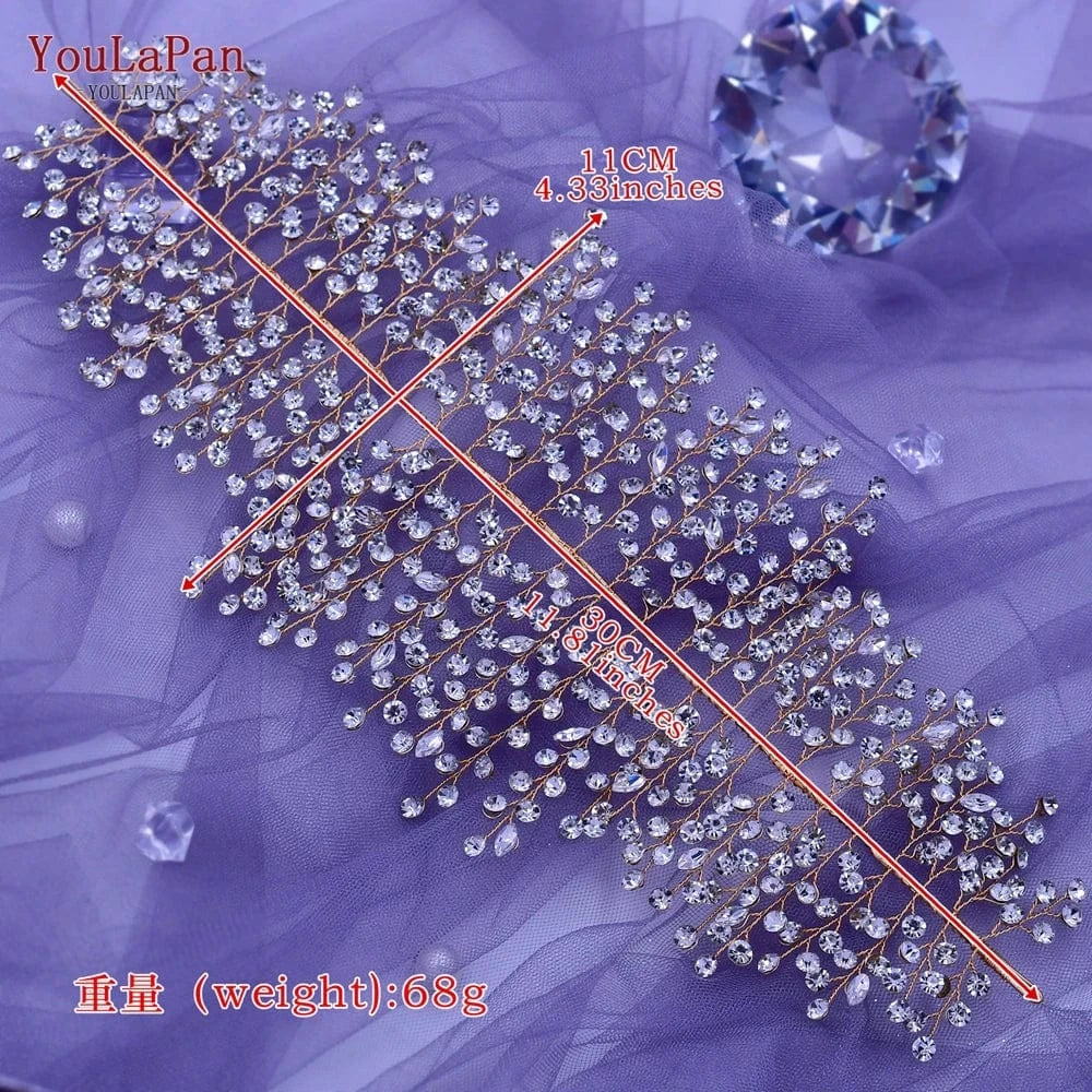 YouLaPan HP258 Fashion Women Party Hair Accessories Rhinestone Vines Adjustable Headband Wedding Bridal Gold Silver Headwear