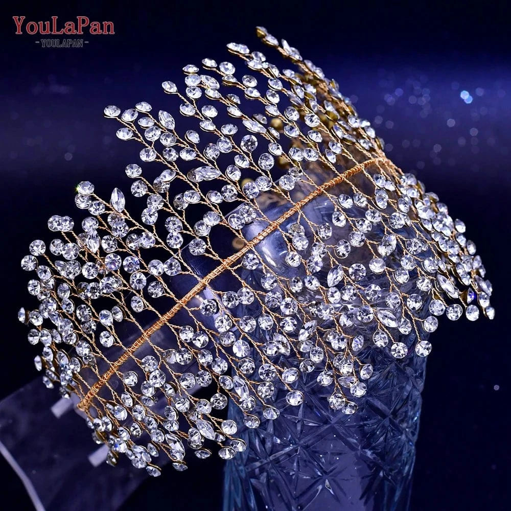 YouLaPan HP258 Fashion Women Party Hair Accessories Rhinestone Vines Adjustable Headband Wedding Bridal Gold Silver Headwear