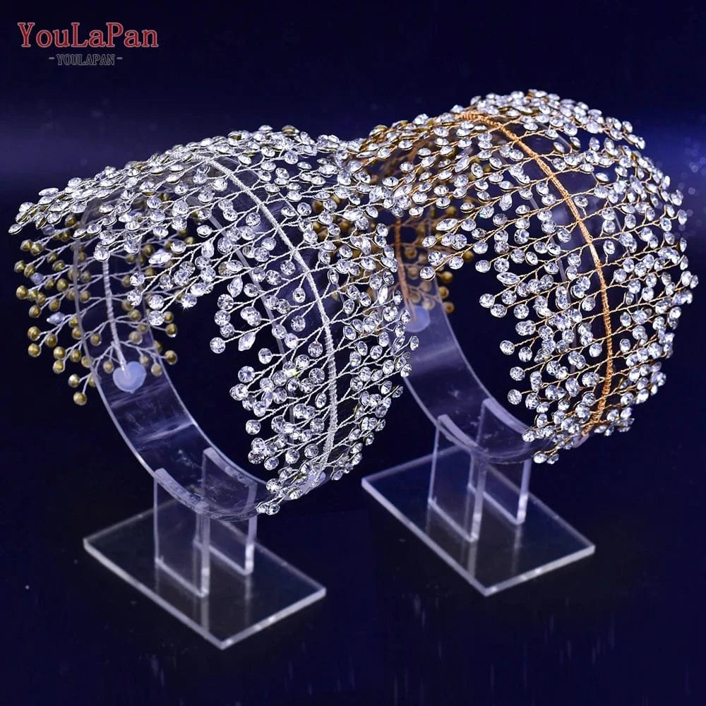 YouLaPan HP258 Fashion Women Party Hair Accessories Rhinestone Vines Adjustable Headband Wedding Bridal Gold Silver Headwear