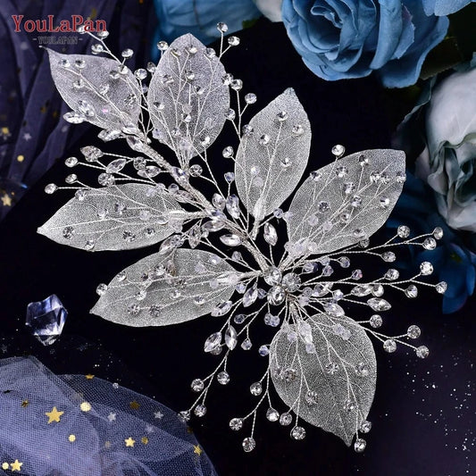 YouLaPan HP285 Elegant Silver Rhinestone Women's Hair Accessories Alloy Leaves Wedding Hair Piece Bridal Headband