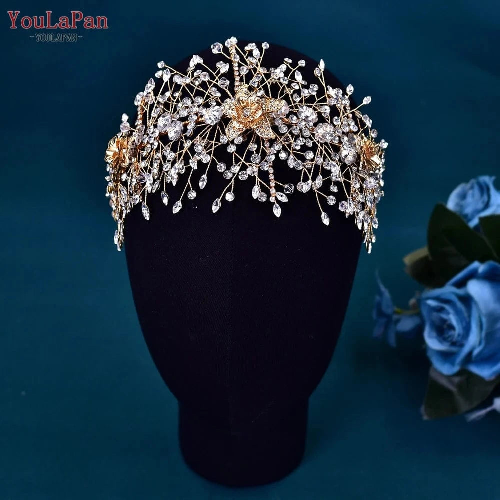 YouLaPan HP286 Charming Alloy Flower Party Headwear Rhinestone Wedding Hair Accessories Bridal Headband Hair Piece