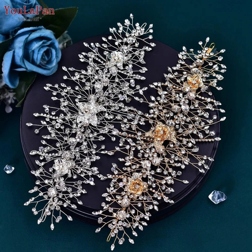 YouLaPan HP286 Charming Alloy Flower Party Headwear Rhinestone Wedding Hair Accessories Bridal Headband Hair Piece