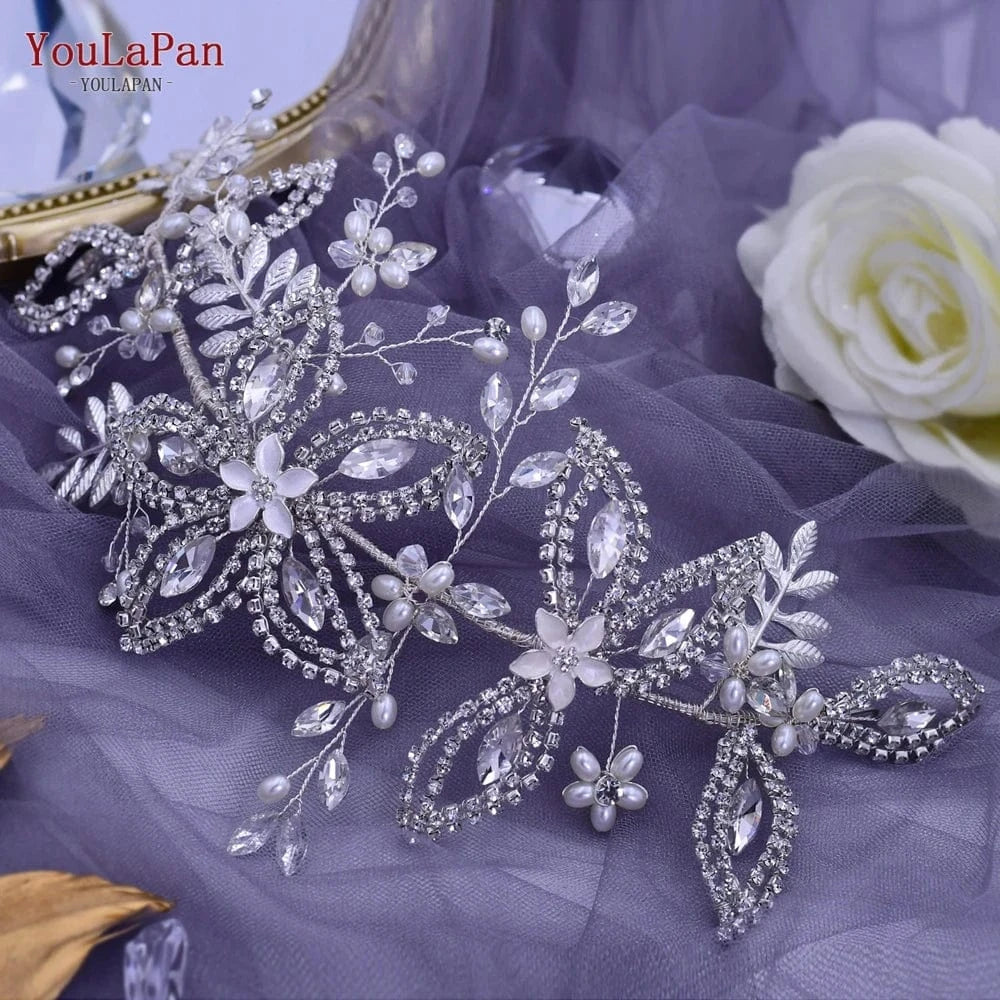 YouLaPan HP305 Wholesale Price Bridal Hair Accessories Handmade Gold Silver Leaf Rhinestone Flower Hair Pieces Wedding Headbands