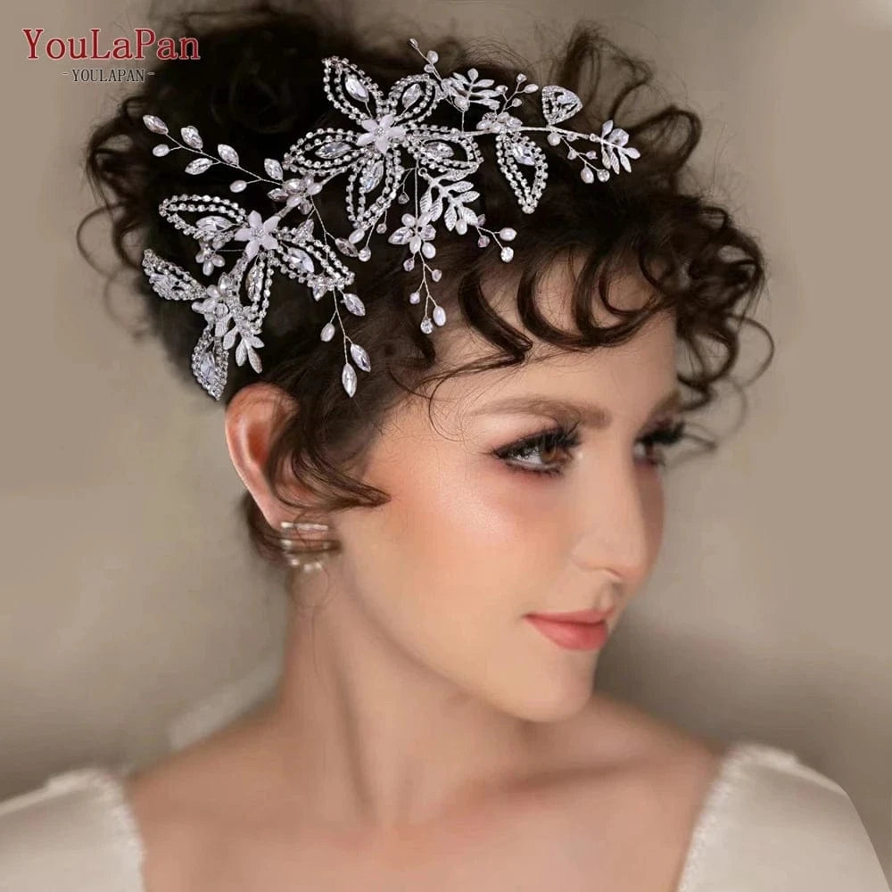 YouLaPan HP305 Wholesale Price Bridal Hair Accessories Handmade Gold Silver Leaf Rhinestone Flower Hair Pieces Wedding Headbands