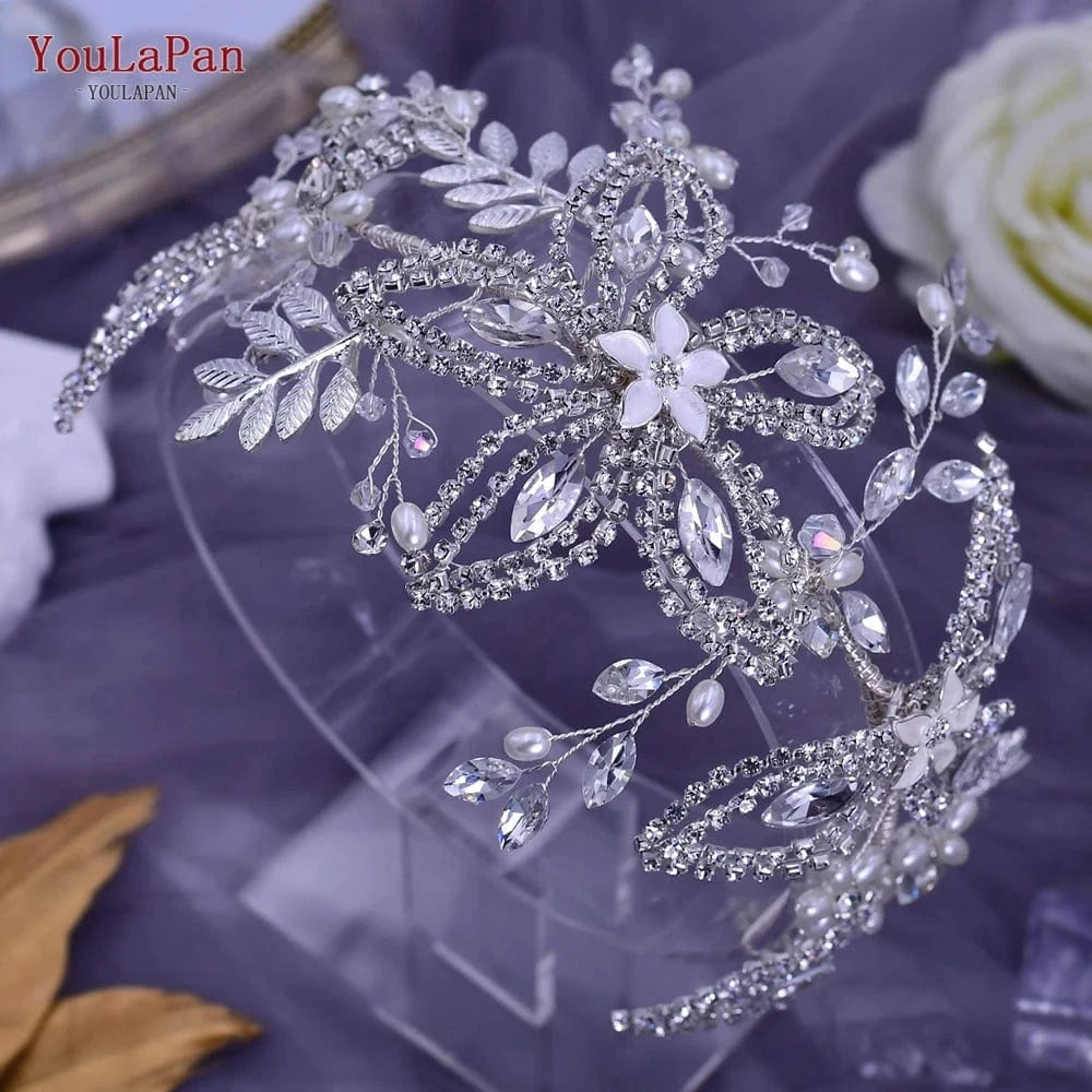 YouLaPan HP305 Wholesale Price Bridal Hair Accessories Handmade Gold Silver Leaf Rhinestone Flower Hair Pieces Wedding Headbands