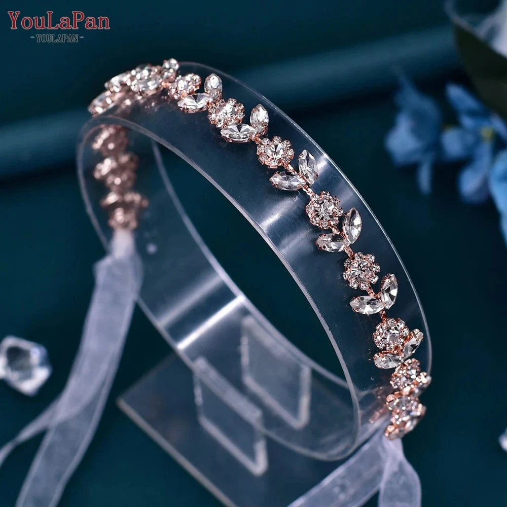 YouLaPan HP309 Shiny Silver Rose Gold Full Rhinestone Bridal Headband Ladies Banquet Hair Chian Wedding Headwear Accessories