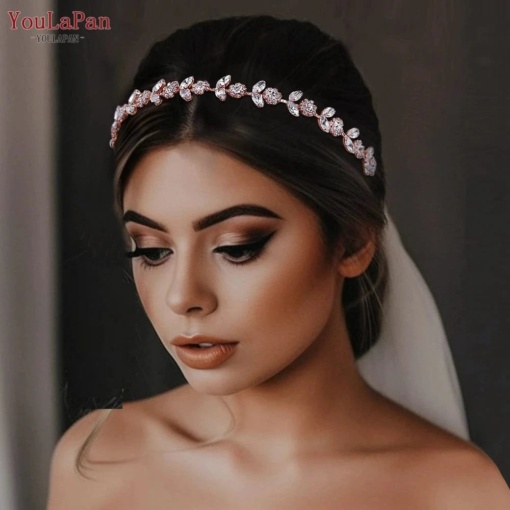 YouLaPan HP309 Shiny Silver Rose Gold Full Rhinestone Bridal Headband Ladies Banquet Hair Chian Wedding Headwear Accessories