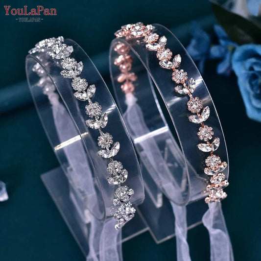 YouLaPan HP309 Shiny Silver Rose Gold Full Rhinestone Bridal Headband Ladies Banquet Hair Chian Wedding Headwear Accessories