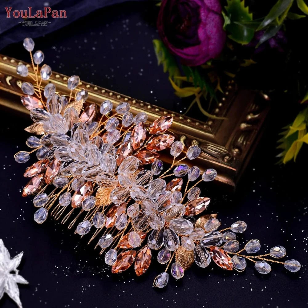YouLaPan HP317 Hot Selling Bridal Hair Accessories Wholesale Bridal Women's Crystal Rhinestone Pink Purple Hair Comb