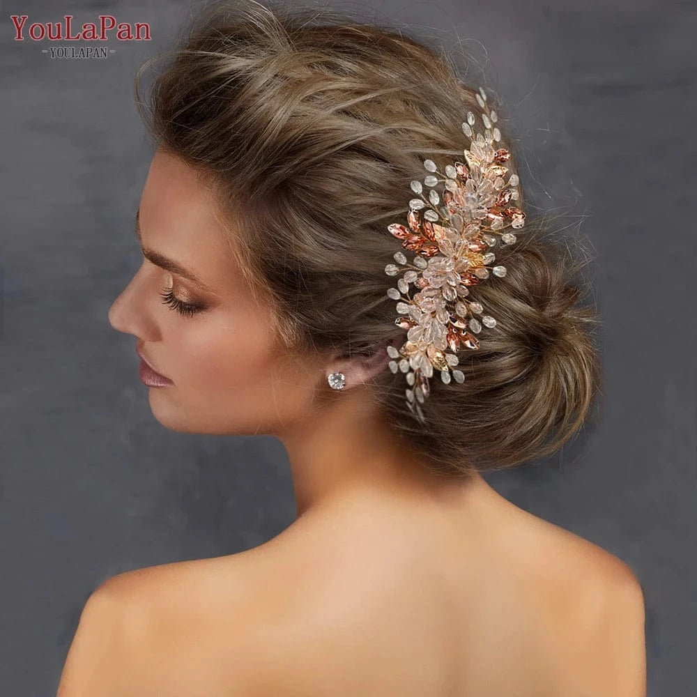 YouLaPan HP317 Hot Selling Bridal Hair Accessories Wholesale Bridal Women's Crystal Rhinestone Pink Purple Hair Comb