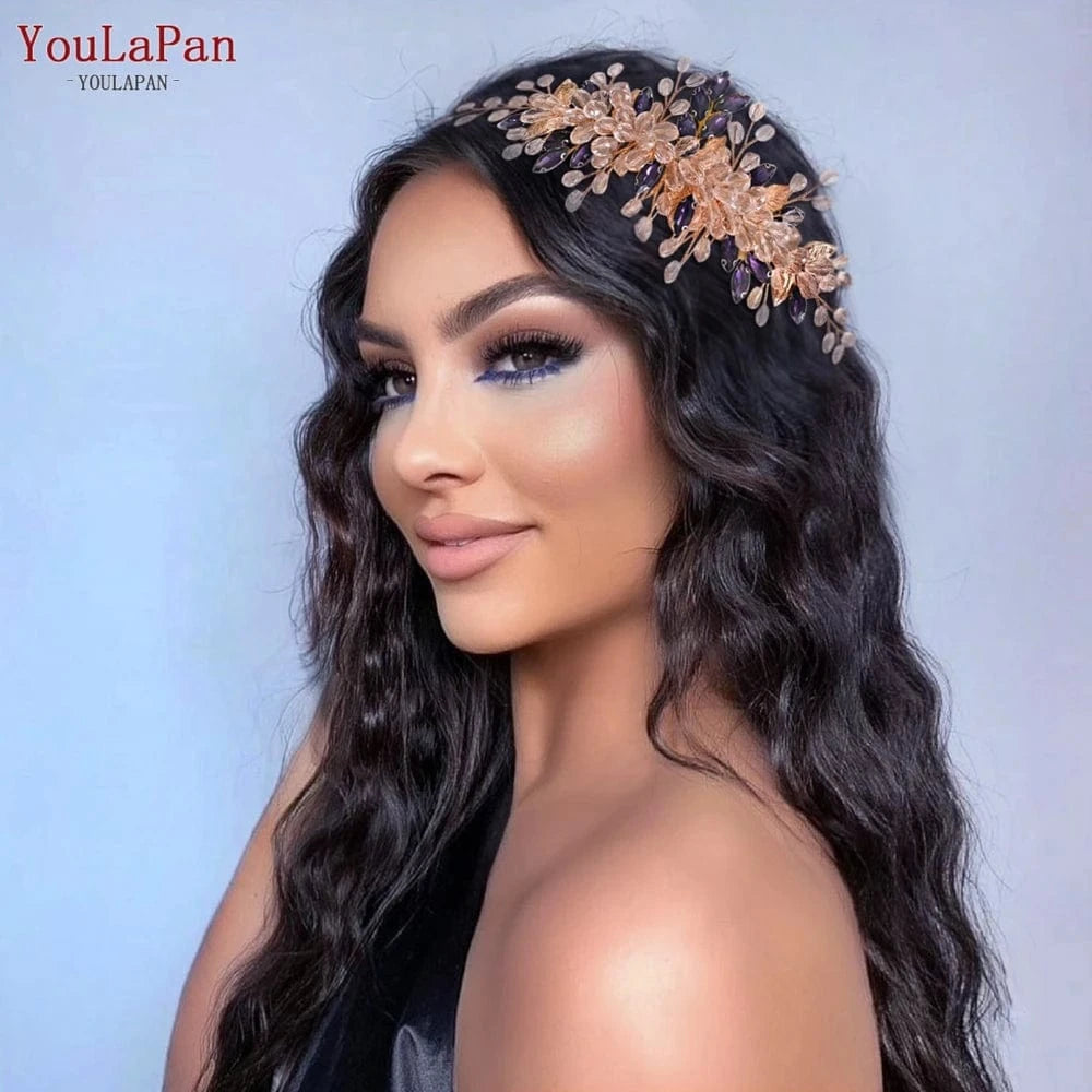 YouLaPan HP317 Hot Selling Bridal Hair Accessories Wholesale Bridal Women's Crystal Rhinestone Pink Purple Hair Comb