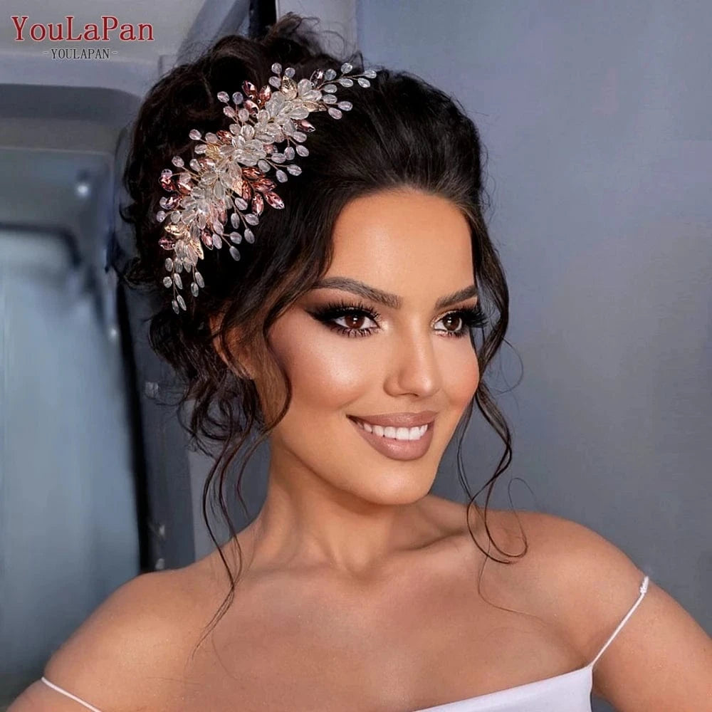 YouLaPan HP317 Hot Selling Bridal Hair Accessories Wholesale Bridal Women's Crystal Rhinestone Pink Purple Hair Comb