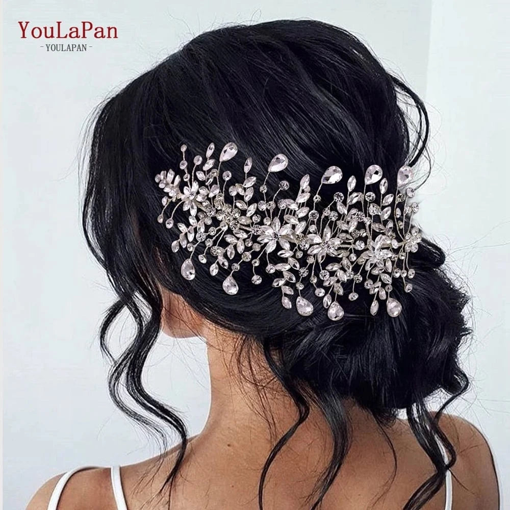 Youlapan HP379-S Pair of Handmade Rhinestone Flower Hair Combs Shiny Pageant Wedding Side Hair Accessories Bridal Hairpieces
