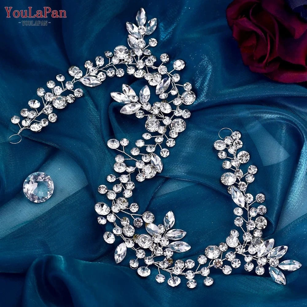 YouLaPan HP390/HP259 Women Banquet Hair Accessories Set  Luxury Wedding Headband Bridal  Rhinestones Hair Vines