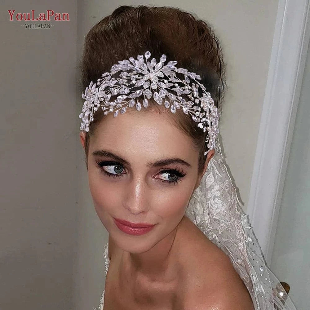YouLaPan HP390/HP259 Women Banquet Hair Accessories Set  Luxury Wedding Headband Bridal  Rhinestones Hair Vines