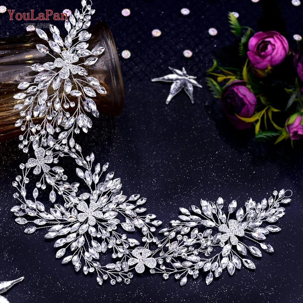 YouLaPan HP390/HP259 Women Banquet Hair Accessories Set  Luxury Wedding Headband Bridal  Rhinestones Hair Vines