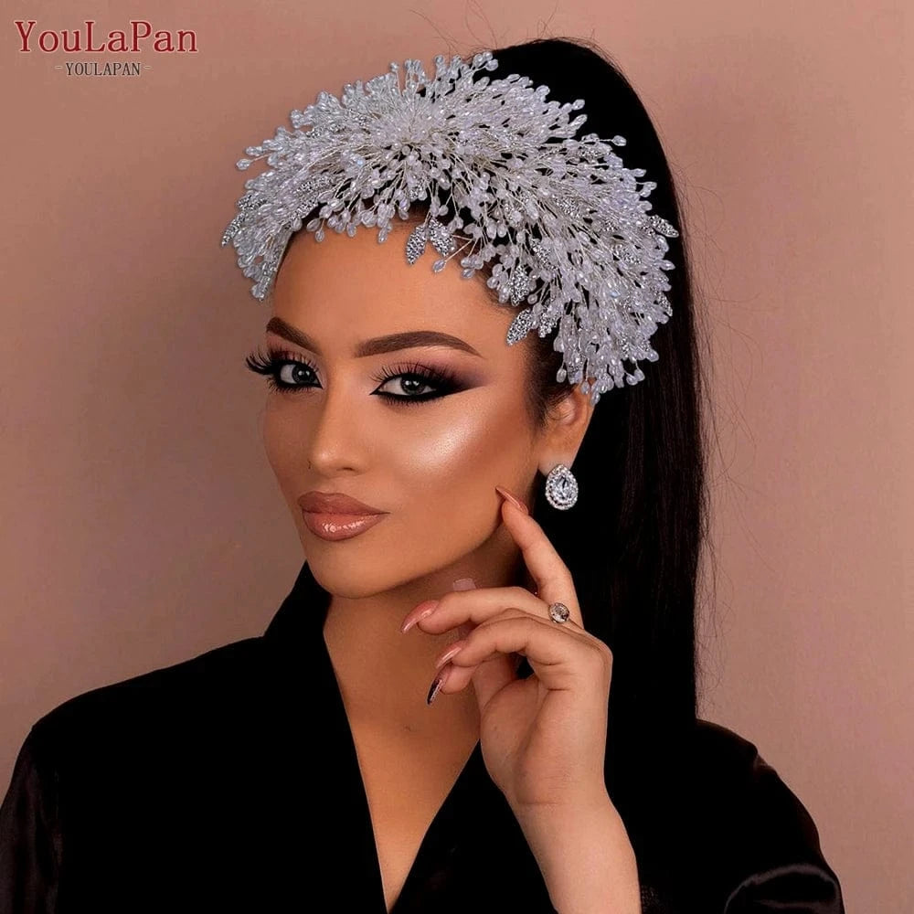 Youlapan HP397 Luxurious Jewelry Hairpieces Gold Silver Alloy Leaf Crystal Bridal Hair Accessories Wedding Pageant Headband