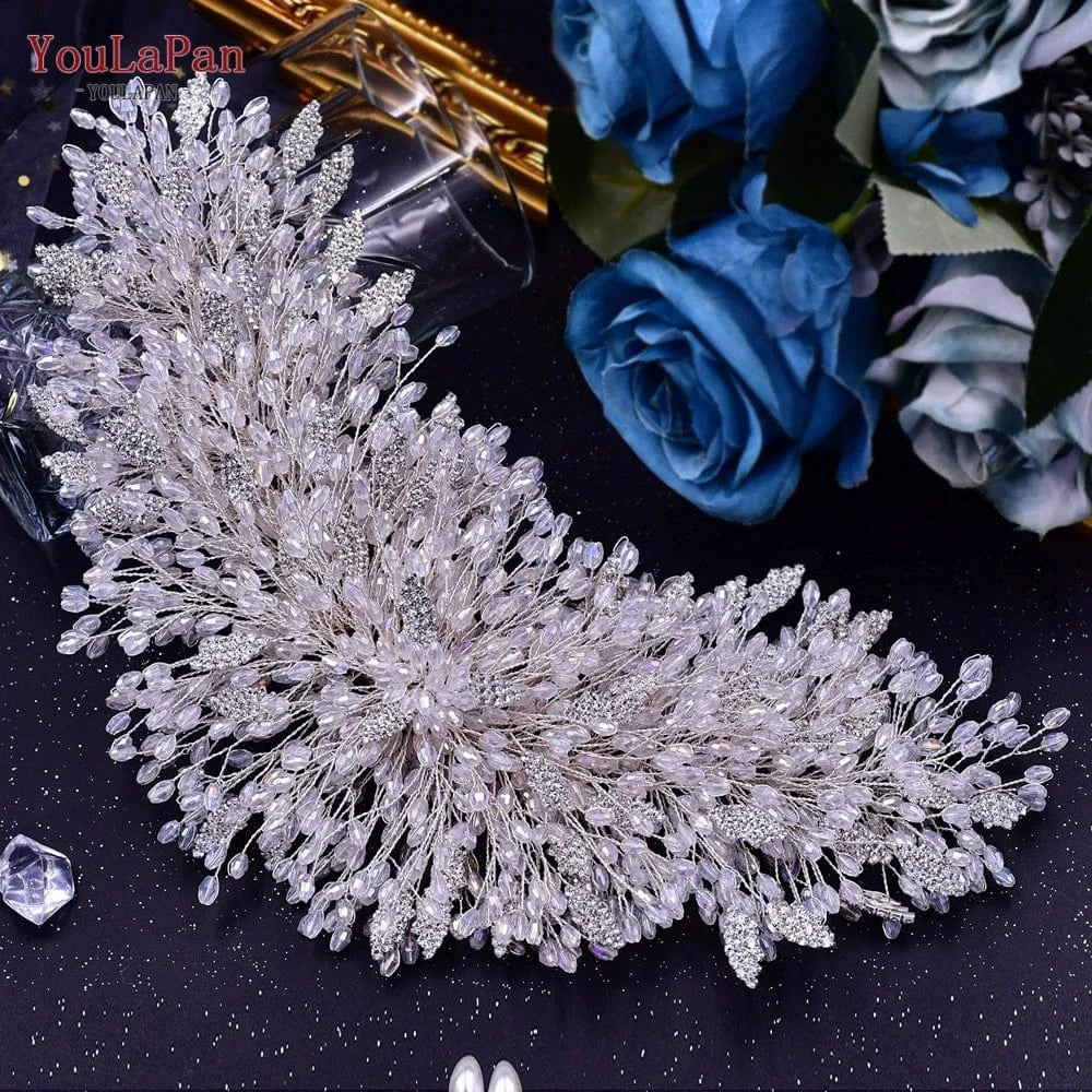 Youlapan HP397 Luxurious Jewelry Hairpieces Gold Silver Alloy Leaf Crystal Bridal Hair Accessories Wedding Pageant Headband