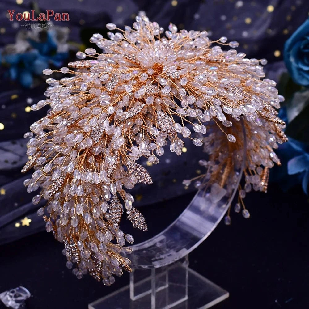 Youlapan HP397 Luxurious Jewelry Hairpieces Gold Silver Alloy Leaf Crystal Bridal Hair Accessories Wedding Pageant Headband