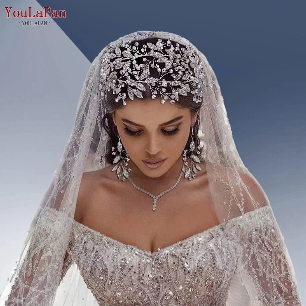Youlapan HP398 Luxury Crystal Rhinestone Tiara Bridal Wedding Headband Earring Set Ladies Beauty Pageant Party Headwear