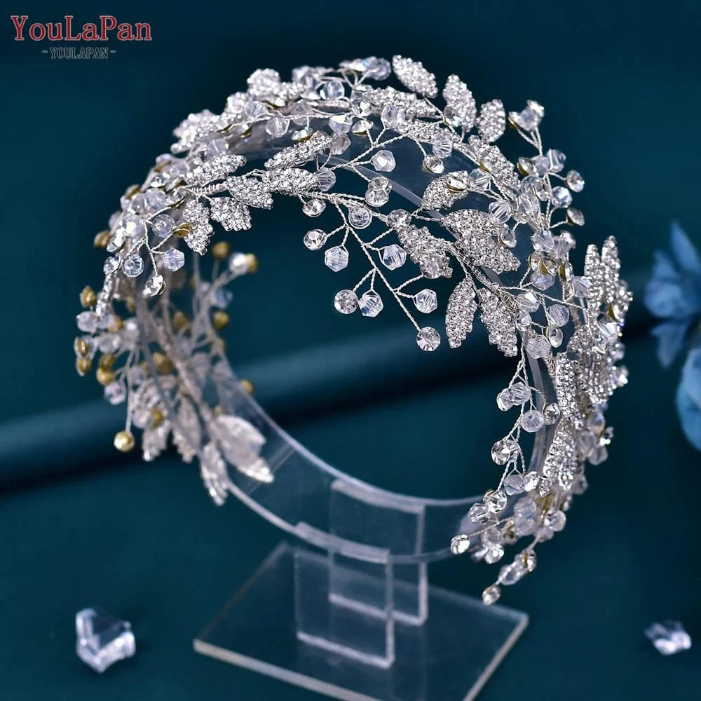 Youlapan HP398 Luxury Crystal Rhinestone Tiara Bridal Wedding Headband Earring Set Ladies Beauty Pageant Party Headwear