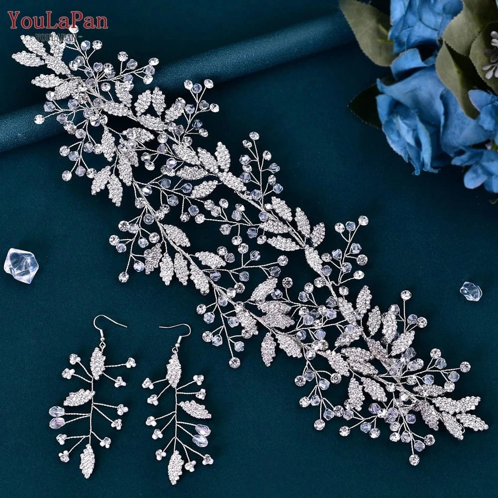 Youlapan HP398 Luxury Crystal Rhinestone Tiara Bridal Wedding Headband Earring Set Ladies Beauty Pageant Party Headwear