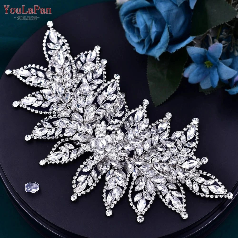 Youlapan HP413 Ladies Banquet Hairpiece Silver Gold Rhinestone Leaves Headband Wedding Accessories Bridal Head wear