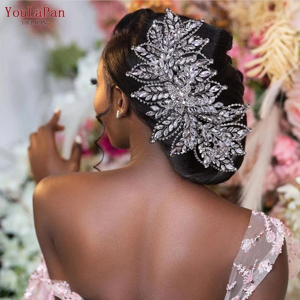 Youlapan HP413 Ladies Banquet Hairpiece Silver Gold Rhinestone Leaves Headband Wedding Accessories Bridal Head wear