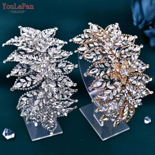 Youlapan HP413 Ladies Banquet Hairpiece Silver Gold Rhinestone Leaves Headband Wedding Accessories Bridal Head wear