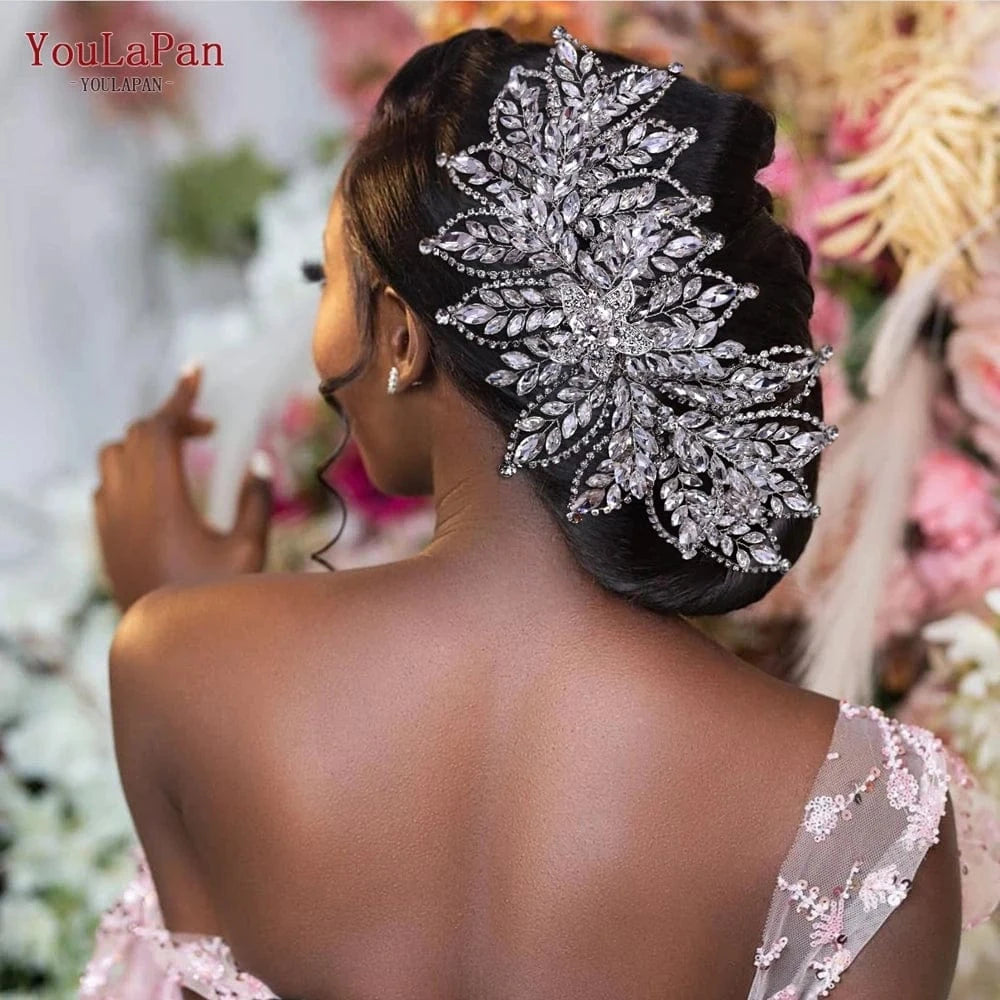 Youlapan HP413-S Luxury Rhinestone Leaf Styling Hair Piece  Tiara Banquet Party Wedding Bridal Alloy Flower Headband