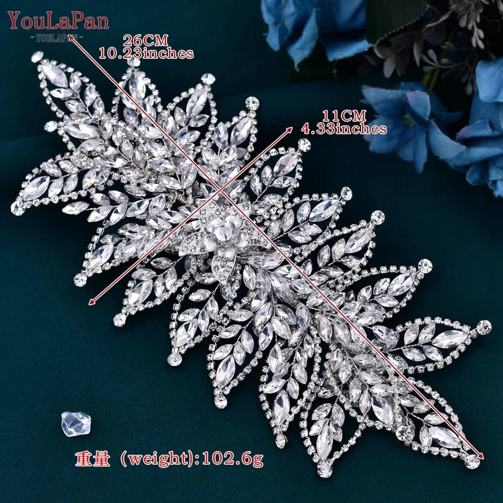 Youlapan HP413-S Luxury Rhinestone Leaf Styling Hair Piece  Tiara Banquet Party Wedding Bridal Alloy Flower Headband