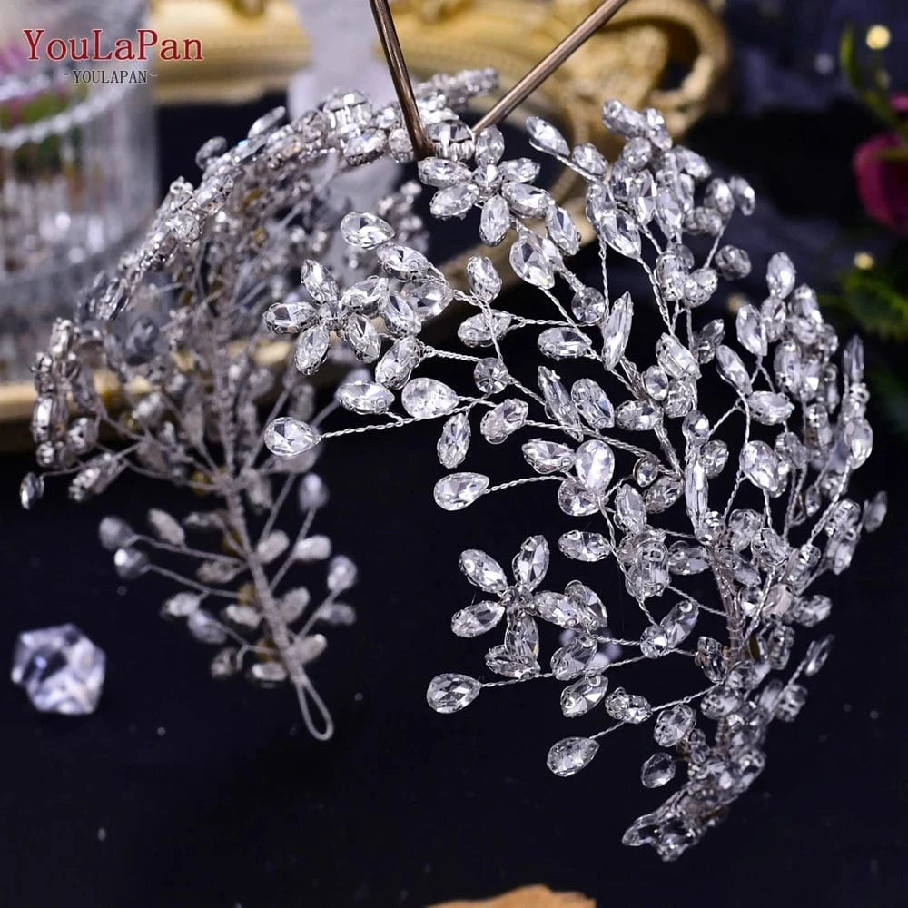 Youlapan HP414 Hot Selling Bridal Hair Accessories Handmade Gold Silver Rhinestone Headband Wedding Prom Pageant Tiara Headwear