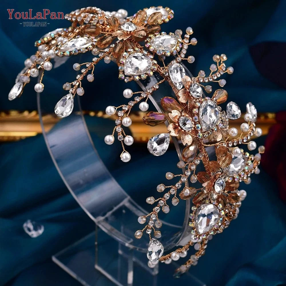 YouLaPan HP453 Luxury Rhinestones Headband Bridal Wedding Hair Accessories Handmade Silver/Gold Women Party Pageant Headpiece