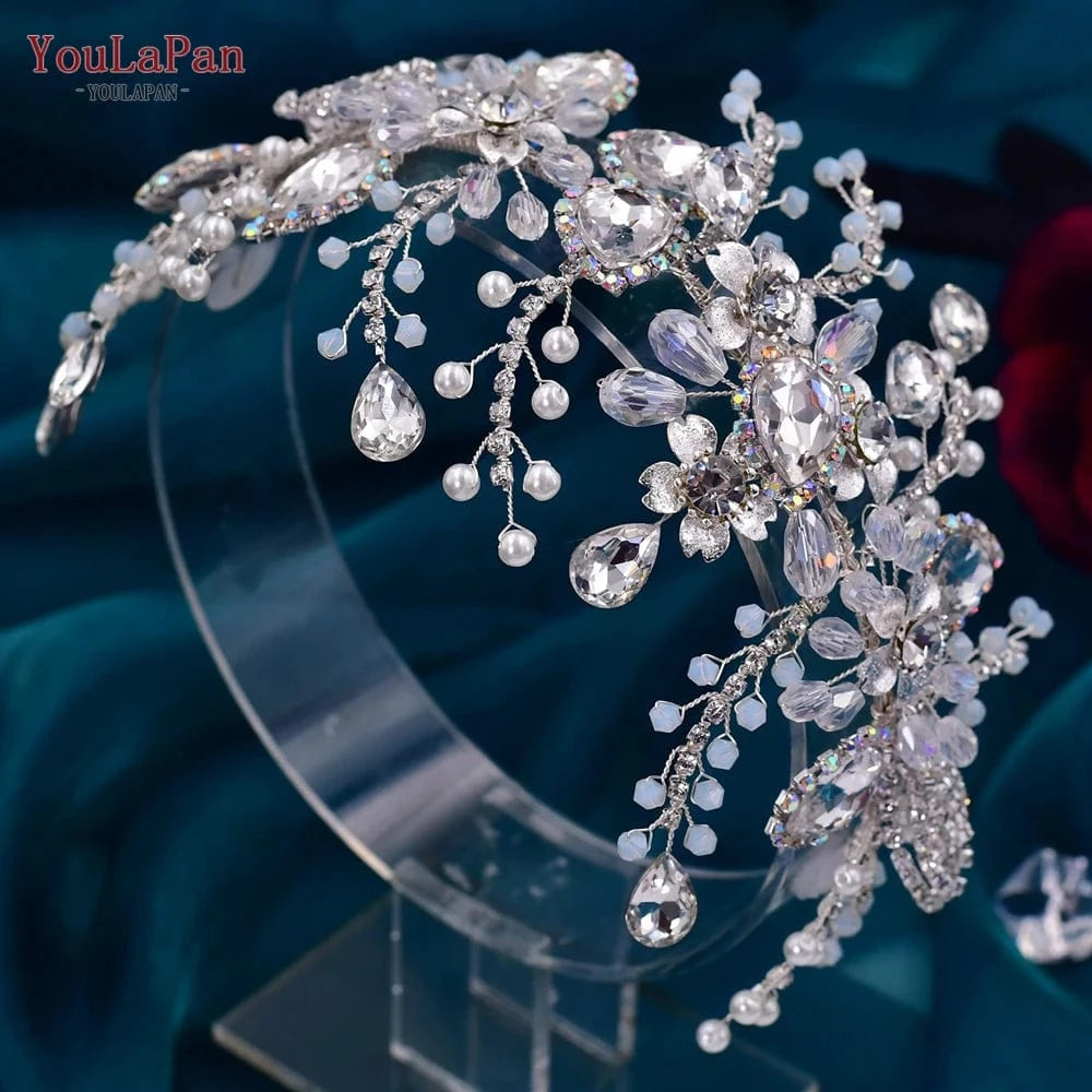 YouLaPan HP453 Luxury Rhinestones Headband Bridal Wedding Hair Accessories Handmade Silver/Gold Women Party Pageant Headpiece